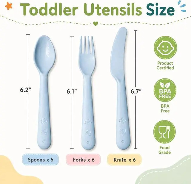 Alt view image 2 of 7 - Kids Utensils Set, 18-Piece Plastic Forks, Spoons and Knives