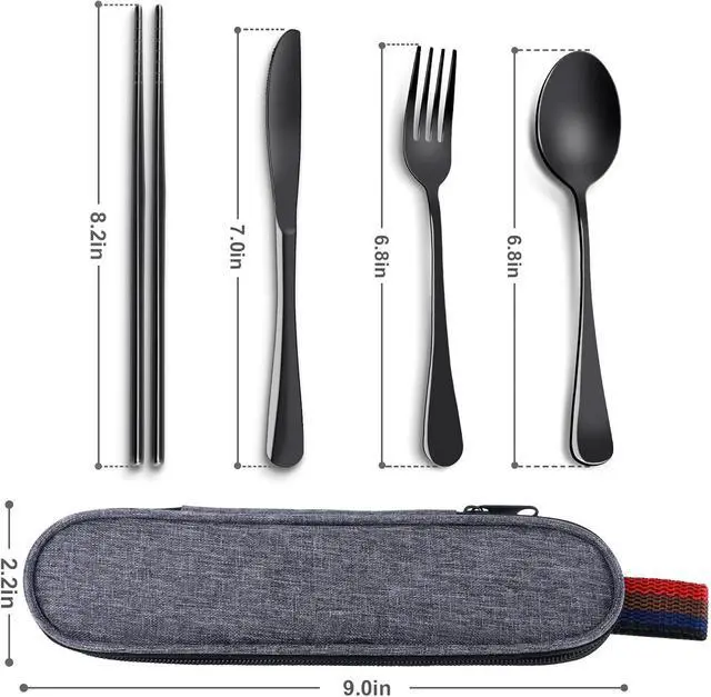 Alt view image 7 of 7 - 5 Piece Travel Utensils Set With Case, Stainless Steel, Black