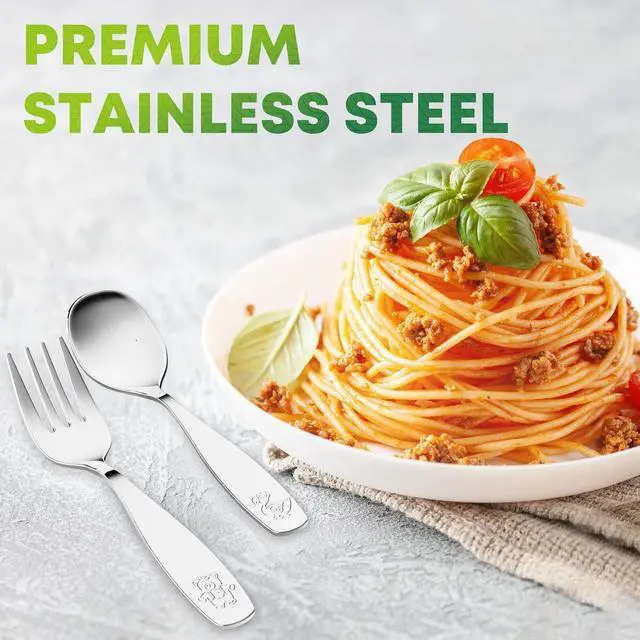 Alt view image 5 of 7 - 8 Pieces Toddler Utensils, Kids Stainless Steel Silverware Set - 4pcs Forks and 4pcs Spoon, Cute Children Flatware Sets with Mirror Polished, Self Feeding Safe, Dishwasher Safe