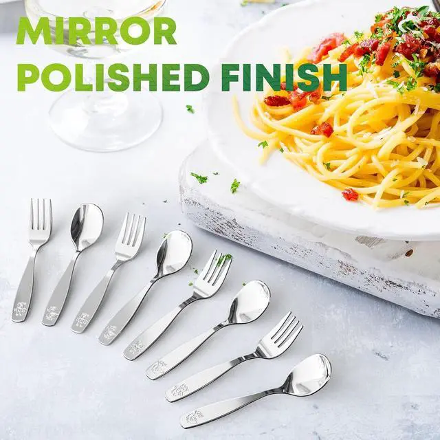 Alt view image 6 of 7 - 8 Pieces Toddler Utensils, Kids Stainless Steel Silverware Set - 4pcs Forks and 4pcs Spoon, Cute Children Flatware Sets with Mirror Polished, Self Feeding Safe, Dishwasher Safe