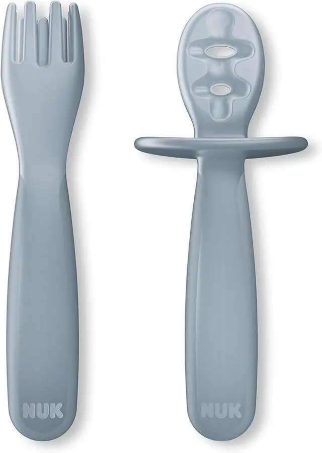 Main image of NUK for Nature Pretensil Dipper Spoon and Fork Set, Easy to Grip for Self-Feeding Development, Mess-Free Feeding, Top Rack Dishwasher-Safe, BPA & Latex-Free