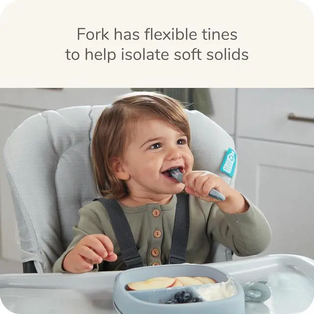 Alt view image 4 of 7 - NUK for Nature Pretensil Dipper Spoon and Fork Set, Easy to Grip for Self-Feeding Development, Mess-Free Feeding, Top Rack Dishwasher-Safe, BPA & Latex-Free