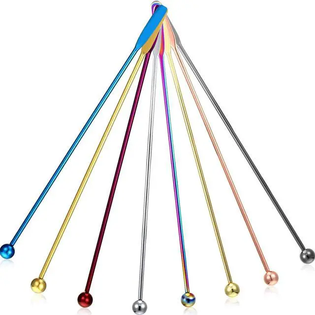Main image of Boao 8 Pcs 7.5 Inch Stainless Steel Coffee Beverage Stirrers, Multicolor