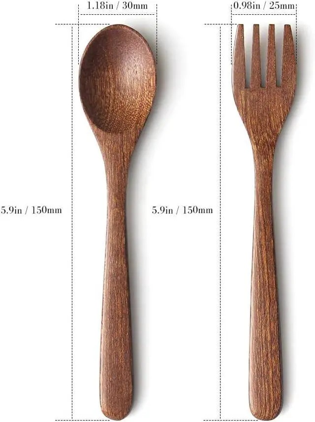 Alt view image 7 of 7 - YFWOOD 4-Pieces Natural Wooden Kids Utensils Set, Child Forks and Spoons