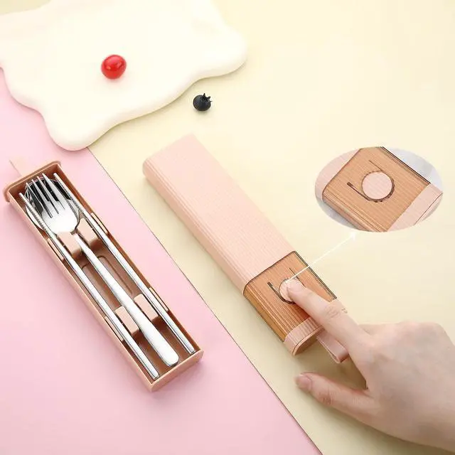 Alt view image 2 of 7 - DEVICO Travel Utensils with Case, 4Pcs Korean Chopsticks Fork and Spoon Set