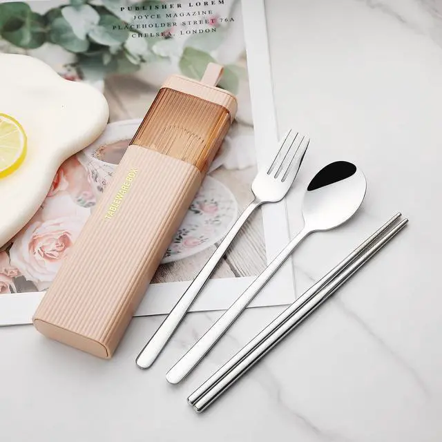 Alt view image 5 of 7 - DEVICO Travel Utensils with Case, 4Pcs Korean Chopsticks Fork and Spoon Set