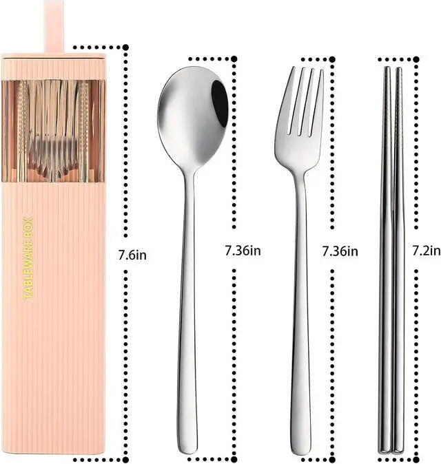 Alt view image 7 of 7 - DEVICO Travel Utensils with Case, 4Pcs Korean Chopsticks Fork and Spoon Set