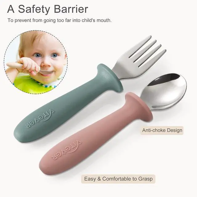 Alt view image 3 of 7 - VITEVER 6 Pieces Toddler Utensils, Kids Silverware Set with Silicone Handle, Children Safe Spoons and Forks, 18/8 Stainless Steel, Food-grade Silicone - Dishwasher Safe