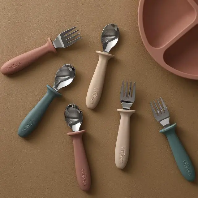 Alt view image 4 of 7 - VITEVER 6 Pieces Toddler Utensils, Kids Silverware Set with Silicone Handle, Children Safe Spoons and Forks, 18/8 Stainless Steel, Food-grade Silicone - Dishwasher Safe