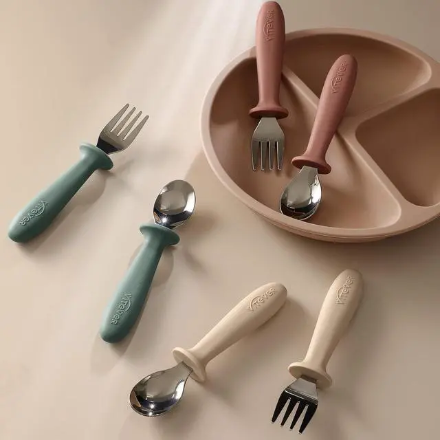 Alt view image 7 of 7 - VITEVER 6 Pieces Toddler Utensils, Kids Silverware Set with Silicone Handle, Children Safe Spoons and Forks, 18/8 Stainless Steel, Food-grade Silicone - Dishwasher Safe