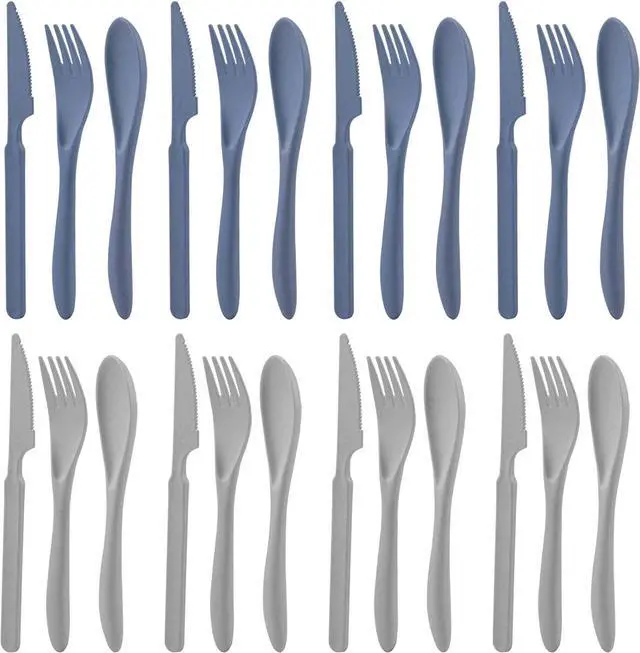 Main image of Zoyiancy 8 Sets Wheat Straw Cutlery Set, Reusable Utensils Set (Blue Gray)