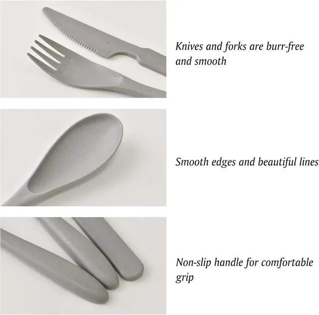 Alt view image 2 of 7 - Zoyiancy 8 Sets Wheat Straw Cutlery Set, Reusable Utensils Set (Blue Gray)