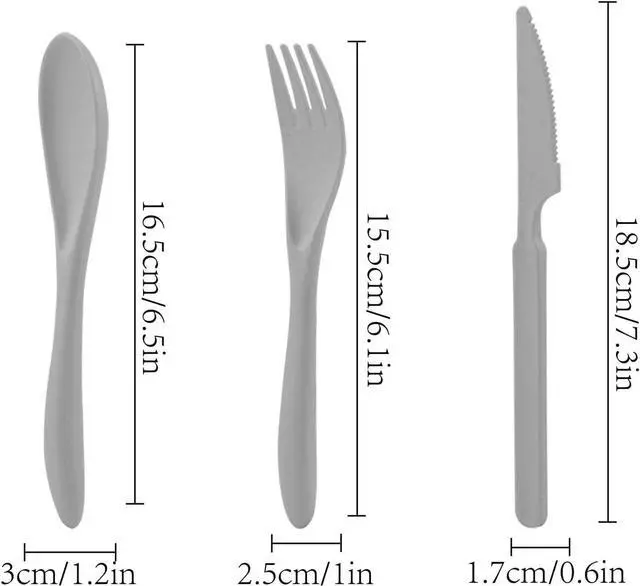 Alt view image 4 of 7 - Zoyiancy 8 Sets Wheat Straw Cutlery Set, Reusable Utensils Set (Blue Gray)