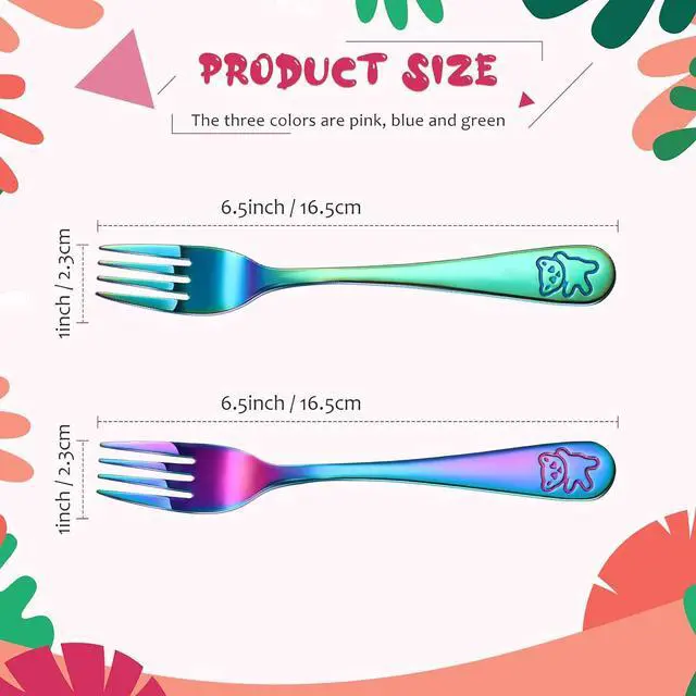 Alt view image 2 of 7 - Minatee 6 Pcs Rainbow Kids Forks Stainless Steel Toddler Silverware Set