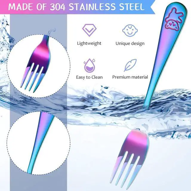 Alt view image 3 of 7 - Minatee 6 Pcs Rainbow Kids Forks Stainless Steel Toddler Silverware Set