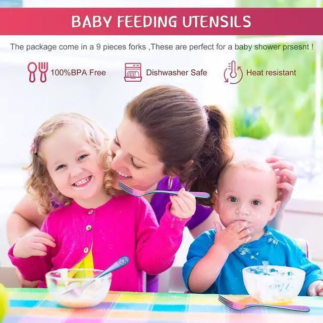 Alt view image 5 of 7 - Minatee 6 Pcs Rainbow Kids Forks Stainless Steel Toddler Silverware Set
