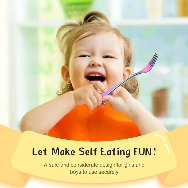Alt view image 7 of 7 - Minatee 6 Pcs Rainbow Kids Forks Stainless Steel Toddler Silverware Set