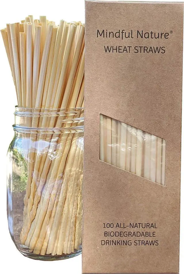 Main image of Mindful Nature® Wheat Straws - 100 All-Natural Drinking Straws - Single use, Disposable, Biodegradable, and Compostable
