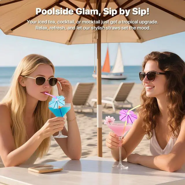 Alt view image 2 of 6 - 50PCS Umbrella Straws,Drink Umbrellas for Hawaiian,Tropical,Luau,Tiki Party