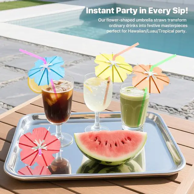 Alt view image 3 of 6 - 50PCS Umbrella Straws,Drink Umbrellas for Hawaiian,Tropical,Luau,Tiki Party