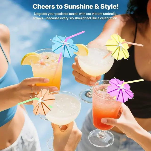 Alt view image 4 of 6 - 50PCS Umbrella Straws,Drink Umbrellas for Hawaiian,Tropical,Luau,Tiki Party