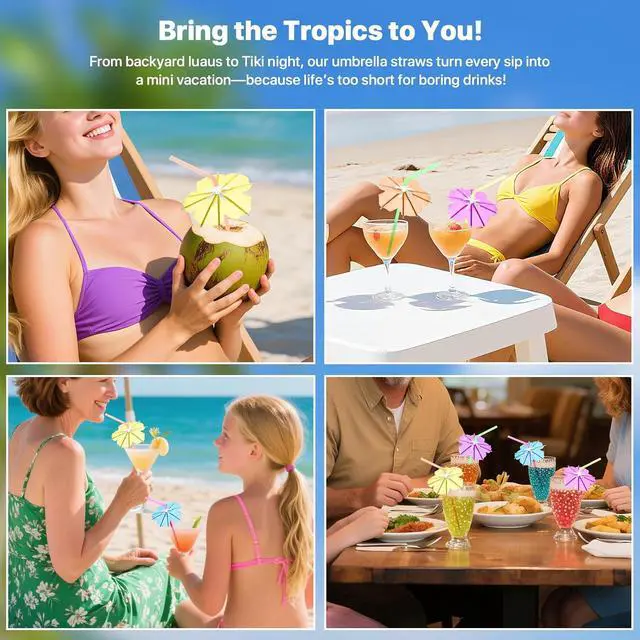 Alt view image 5 of 6 - 50PCS Umbrella Straws,Drink Umbrellas for Hawaiian,Tropical,Luau,Tiki Party