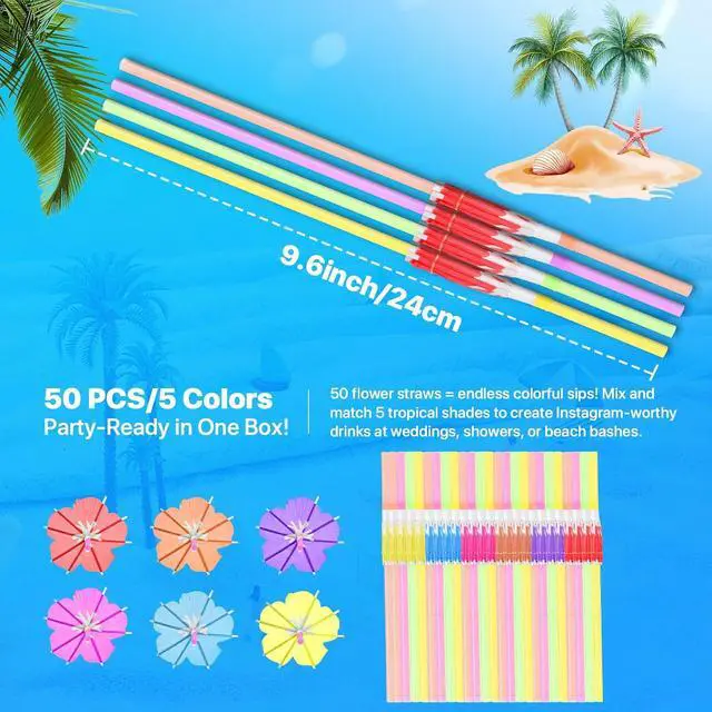 Alt view image 6 of 6 - 50PCS Umbrella Straws,Drink Umbrellas for Hawaiian,Tropical,Luau,Tiki Party