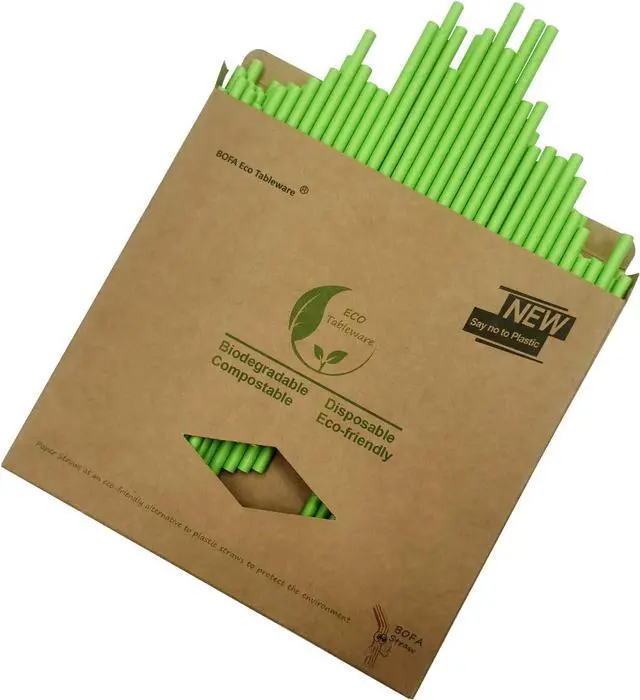 Main image of Green Paper Drinking Straws 7.75 inch, 100 Pack Disposable Solid Green Straws, Recyclable Eco Straw for DIY Crafts Christmas Party Suppliers, Cocktail, Juice, Coffee