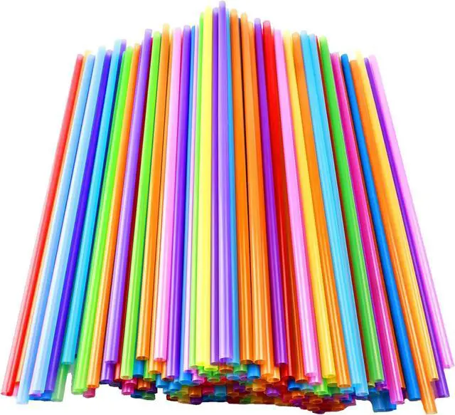 Main image of 200pcs Colorful Plastic Long Straws Disposable Drinking Straws- 0.23'' diameter, 10.2" High - Assorted Colors