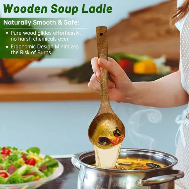Alt view image 4 of 7 - Wooden Ladle & Wooden Pasta Spoon Set, 2PCS Wooden Soup Ladle