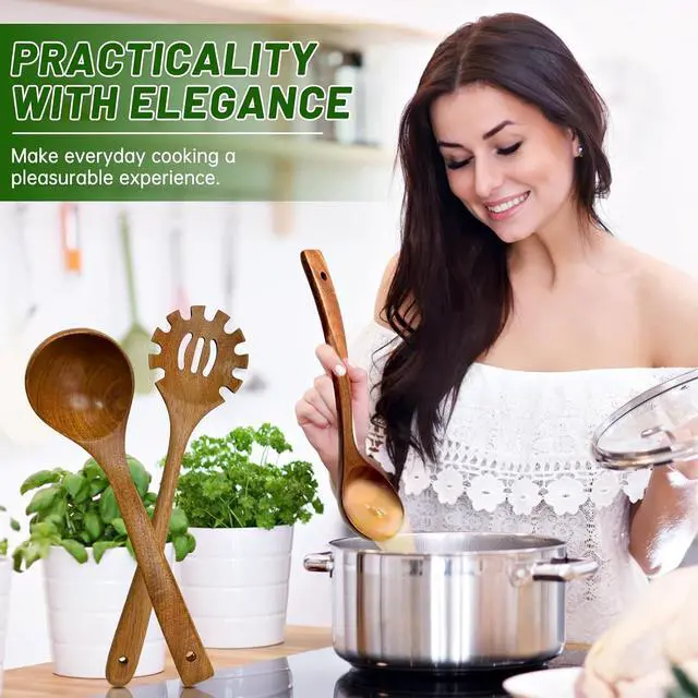 Alt view image 7 of 7 - Wooden Ladle & Wooden Pasta Spoon Set, 2PCS Wooden Soup Ladle