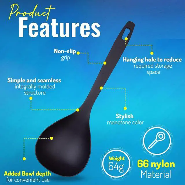 Alt view image 2 of 4 - Cooking Spoon 12.2 Lightweight Nylon Ladle, Non-Slip Grip, BPA-Free, Heat-Resistant 410°F, Nonstick Safe, Made in Japan
