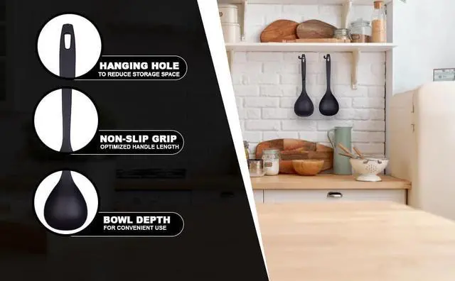 Alt view image 3 of 4 - Cooking Spoon 12.2 Lightweight Nylon Ladle, Non-Slip Grip, BPA-Free, Heat-Resistant 410°F, Nonstick Safe, Made in Japan