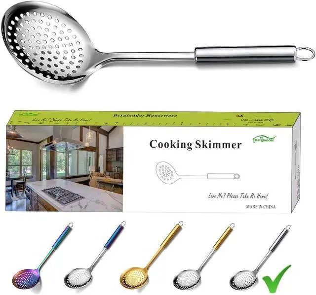 Main image of Berglander Stainless Steel Cooking Skimmer - Slotted Spoon for Straining, Ideal for Kitchen Use