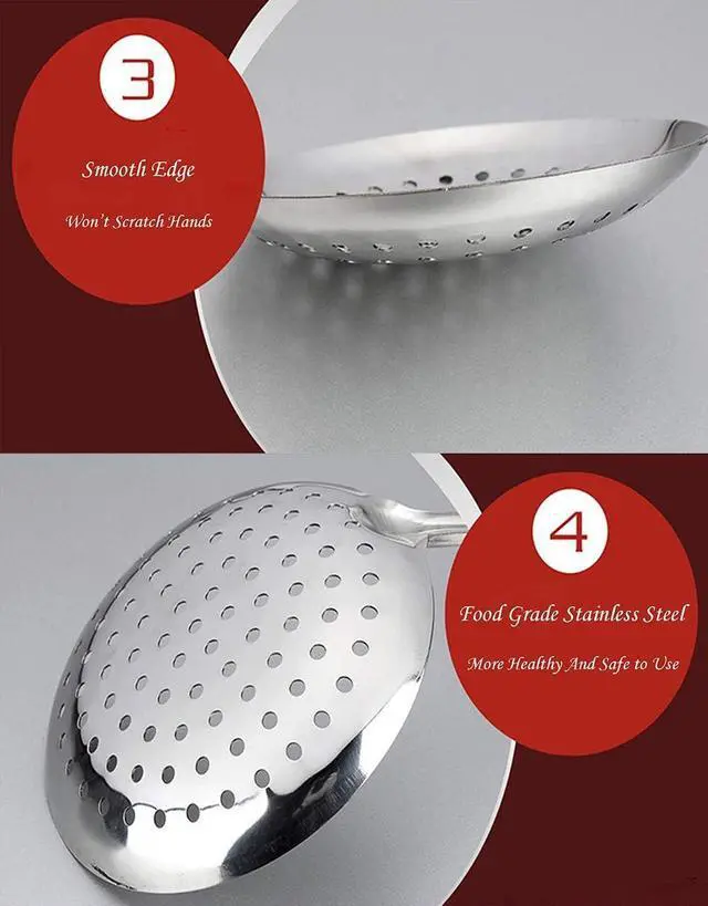 Alt view image 6 of 7 - TENTA KITCHEN Dia 16CM Stainless Steel Skimmer/Slotted Spoon/Strainer Ladle With ABS Plastic Heat Resistant Handle