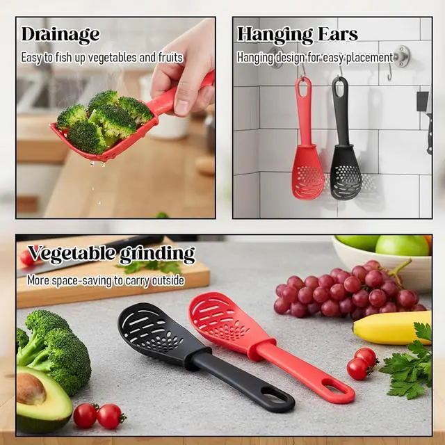 Alt view image 5 of 7 - 2 Pcs 6-in-1 Multifunctional Kitchen Cooking Spoon Heat Resistant Kitchen Utensils Slotted Spoon Tool for Cooking Mashing Draining Grating Separating