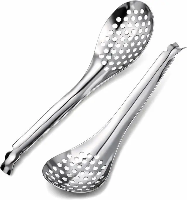 Main image of Spherification Spoon, Stainless Steel Slotted Spoons Small Caviar Spoon Molecular Gastronomy Kit for Jar, Molecular Gastronomy Bar Egg-Spoon Kitchen (2PCS Silver)