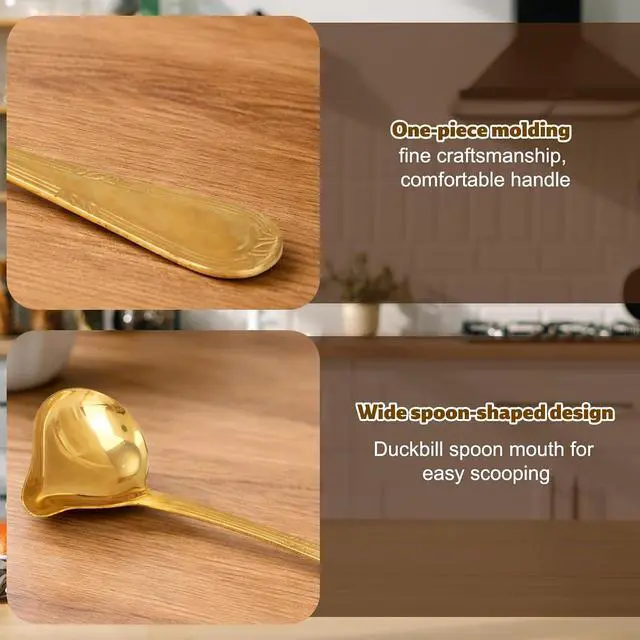 Alt view image 4 of 7 - 3pcs Sauce Ladle with Pouring Spout, Gold-Colored Stainless Steel Gravy Pour Ladle Spoon Sauce Drizzle Metal Punch Spoon with Spout for Serving Soups Spooning Gravies Dressings Kitchen Utensil