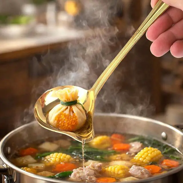 Alt view image 5 of 7 - 3pcs Sauce Ladle with Pouring Spout, Gold-Colored Stainless Steel Gravy Pour Ladle Spoon Sauce Drizzle Metal Punch Spoon with Spout for Serving Soups Spooning Gravies Dressings Kitchen Utensil