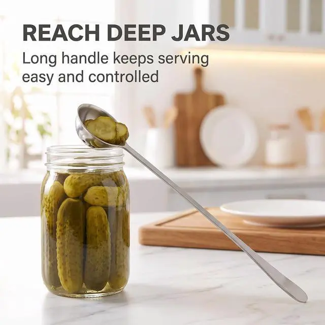 Alt view image 3 of 7 - Stainless Steel Olive Strainer Spoon, Long Handle Jam Slotted Spoon with Drain Hole, Cooking Spoons, 1