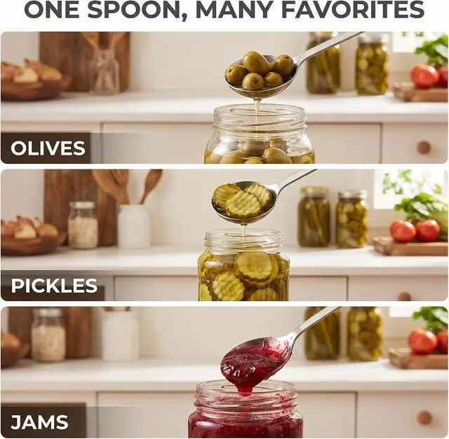 Alt view image 4 of 7 - Stainless Steel Olive Strainer Spoon, Long Handle Jam Slotted Spoon with Drain Hole, Cooking Spoons, 1