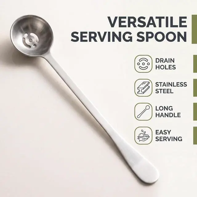 Alt view image 5 of 7 - Stainless Steel Olive Strainer Spoon, Long Handle Jam Slotted Spoon with Drain Hole, Cooking Spoons, 1