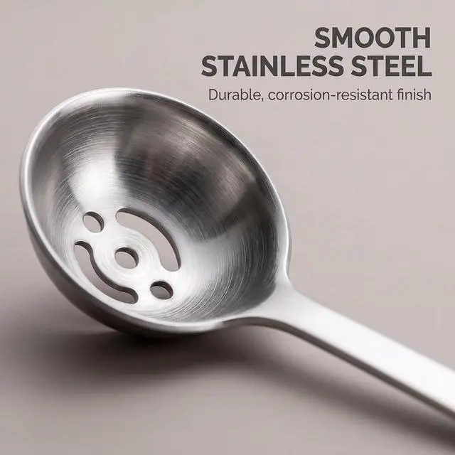 Alt view image 2 of 7 - Stainless Steel Olive Strainer Spoon, Long Handle Jam Slotted Spoon with Drain Hole, Cooking Spoons, 1