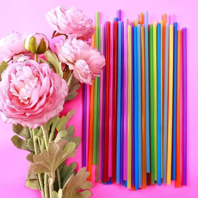 Alt view image 3 of 3 - 200pcs Colorful Plastic Long Straws Disposable Drinking Straws- 0.23'' diameter, 10.2" High - Assorted Colors