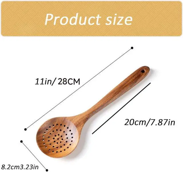 Alt view image 4 of 4 - Large Wooden Spoon - Strainer Spoon - 11-inch Big for Brewing, Grill, Stirring - Solid Natural Hard Wood Long Spatula