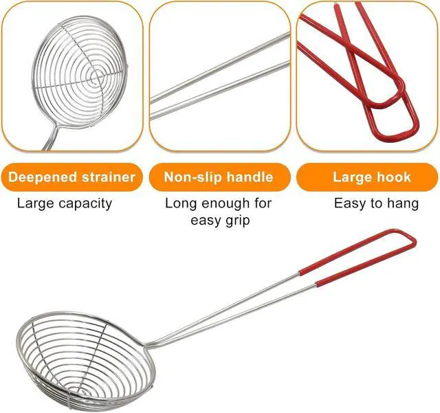 Alt view image 3 of 5 - BokWin 6 Pieces Stainless Steel Hot Pot Strainer Scoops, Red