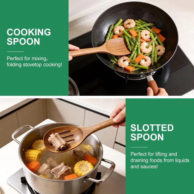 Alt view image 2 of 7 - Wooden Spoon for Cooking Utensil Non Toxic Serving Mixing Slotted Spoon Set