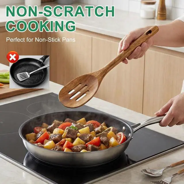 Alt view image 3 of 7 - Wooden Spoon for Cooking Utensil Non Toxic Serving Mixing Slotted Spoon Set