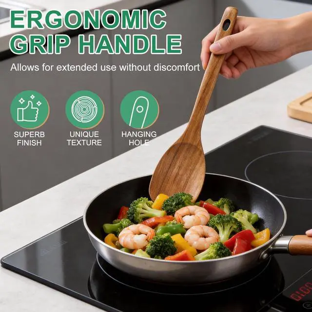 Alt view image 5 of 7 - Wooden Spoon for Cooking Utensil Non Toxic Serving Mixing Slotted Spoon Set