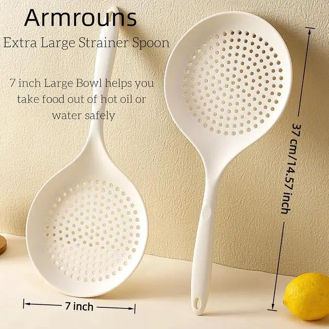 Alt view image 2 of 5 - Extra Large Skimmer Slotted Spoon, 14.5 inch Silicone Strainer Skimmer Ladle Spoon Spider for Cooking and Frying, Pasta Strainer Spoon Frying Kitchen Cooking Colander